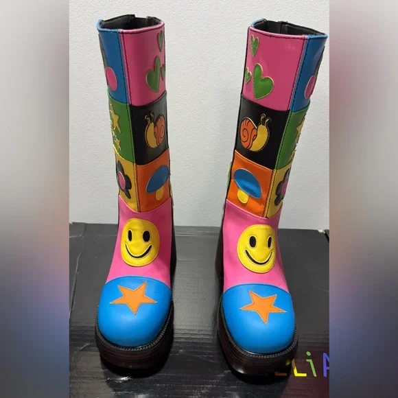 Dolls Kill Colorful Graphic Heeled Boots - Picture 3 of 11